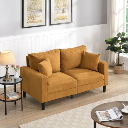 Modern Upholstered Loveseat Sofa, High Resilience, Wooden Frame 2 Seater For Small Spaces - Orange