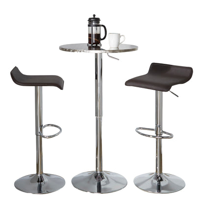 Ale - 3 Piece Bar Set Bistro Round Contemporary Adjustable Oval Footrest - Silver / Chrome / Brown