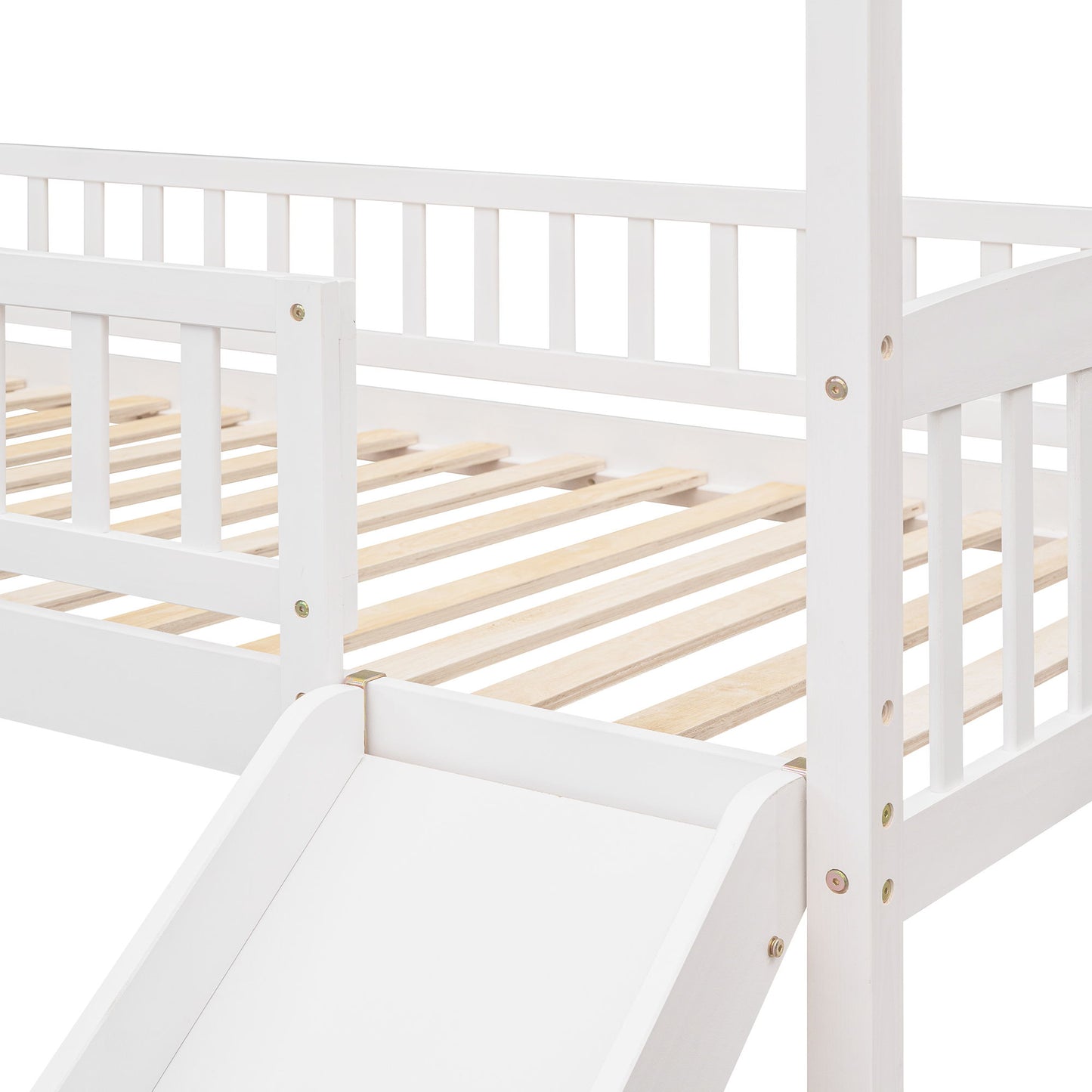 Twin House Loft Bed With Slide - White
