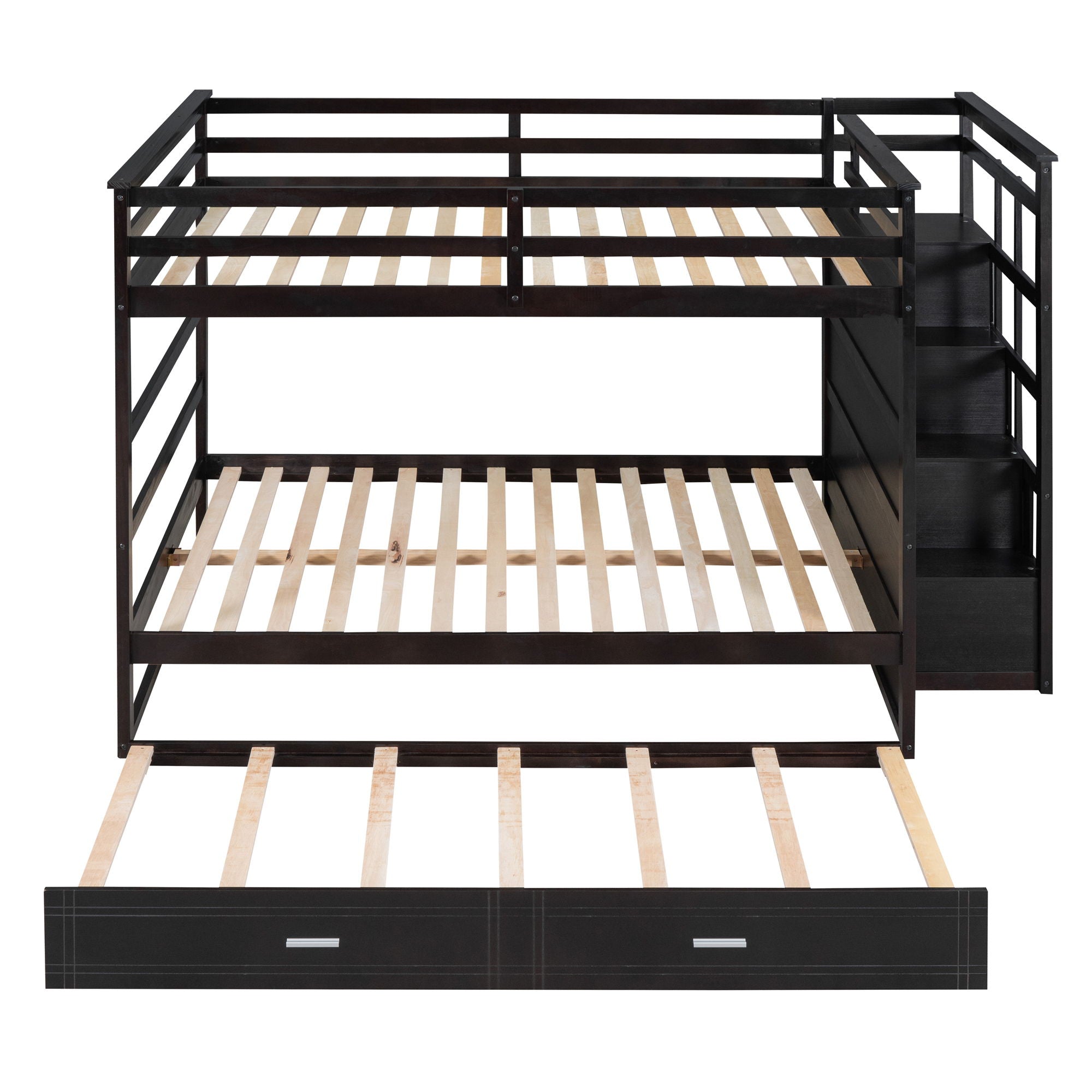 Full Over Full Bunk Bed With Twin Size Trundle And Staircase - Espresso
