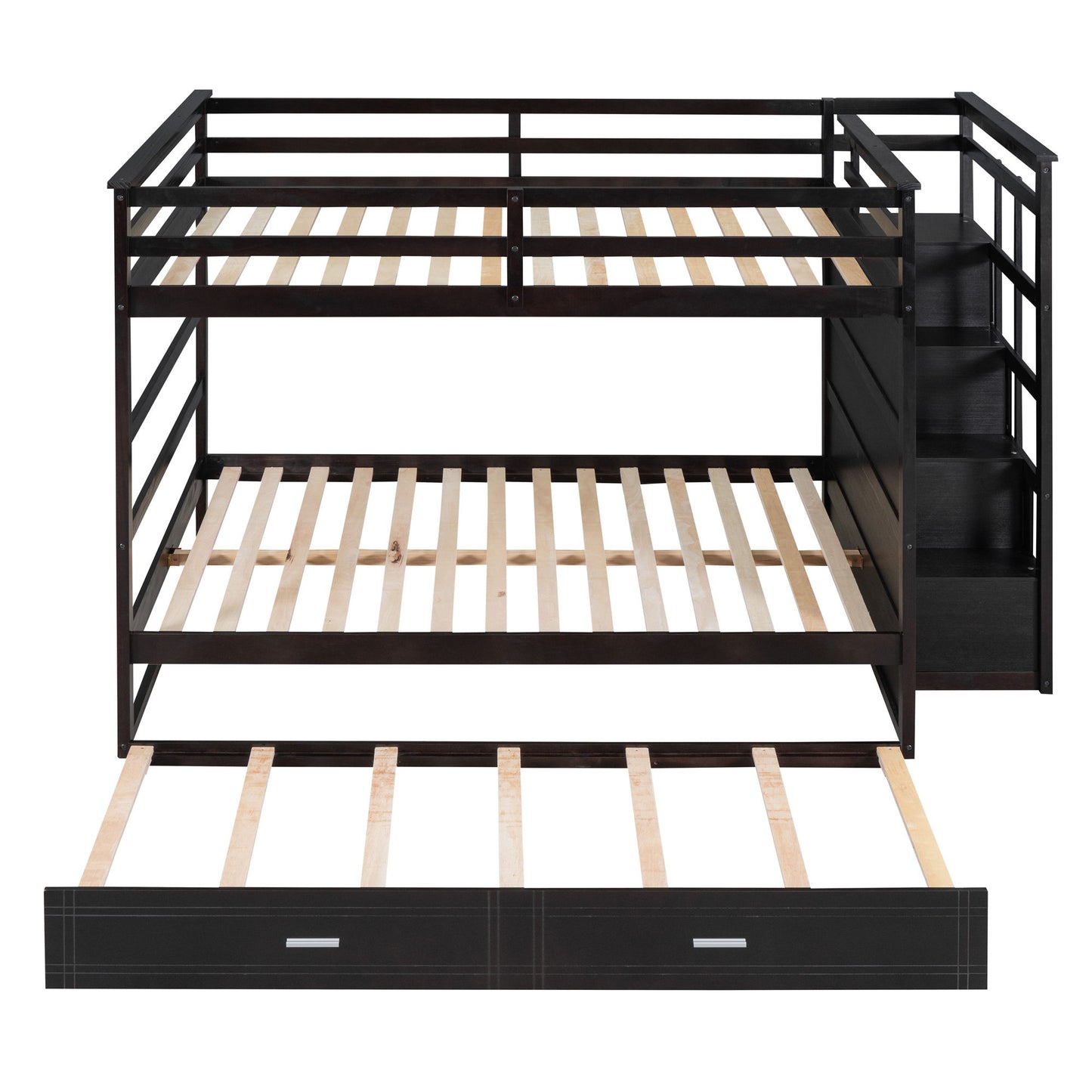 Full Over Full Bunk Bed With Twin Size Trundle And Staircase - Espresso