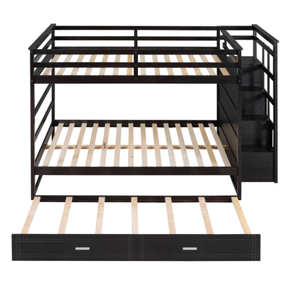 Full Over Full Bunk Bed With Twin Size Trundle And Staircase - Espresso