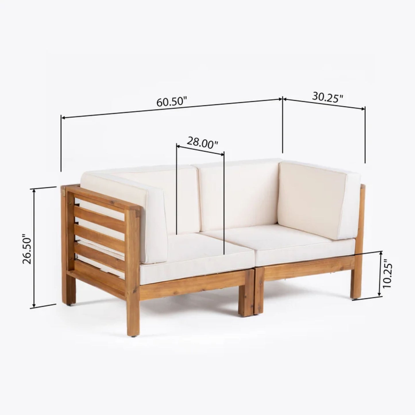 Oana - 2 Piece Loveseat Set With Acacia Wood Frame And Water Resistant Cushions - Beige