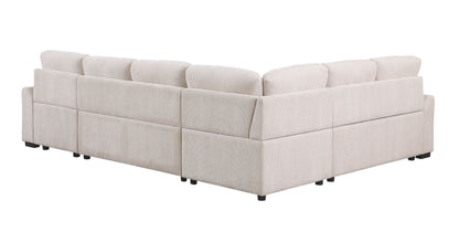 Nyhan - Upholstered Corner Sectional With Pull Out Loveseat And Storaged Chaise - Beige