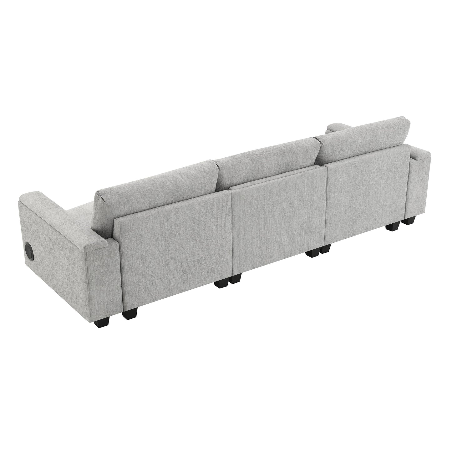 Sectional With Bluetooth Speaker Comfy Cloud Couch Set With Drop Down Table Cup Holders, USB Charger Storage Armrest Wide Seat Sofa - Gray