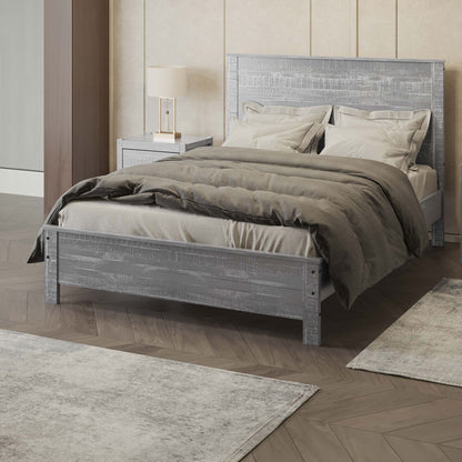 Albany - Full Bed Frame With Headboard, Heavy Duty Modern Rustic Design - Gray