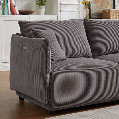 Multi Module Combination Style Sofa For Living Room And Other Lounge Spaces, Modern Minimalist Corduroy Combination Sofa With 2 Comfort Cushions With USB & C Charging Ports - Gray