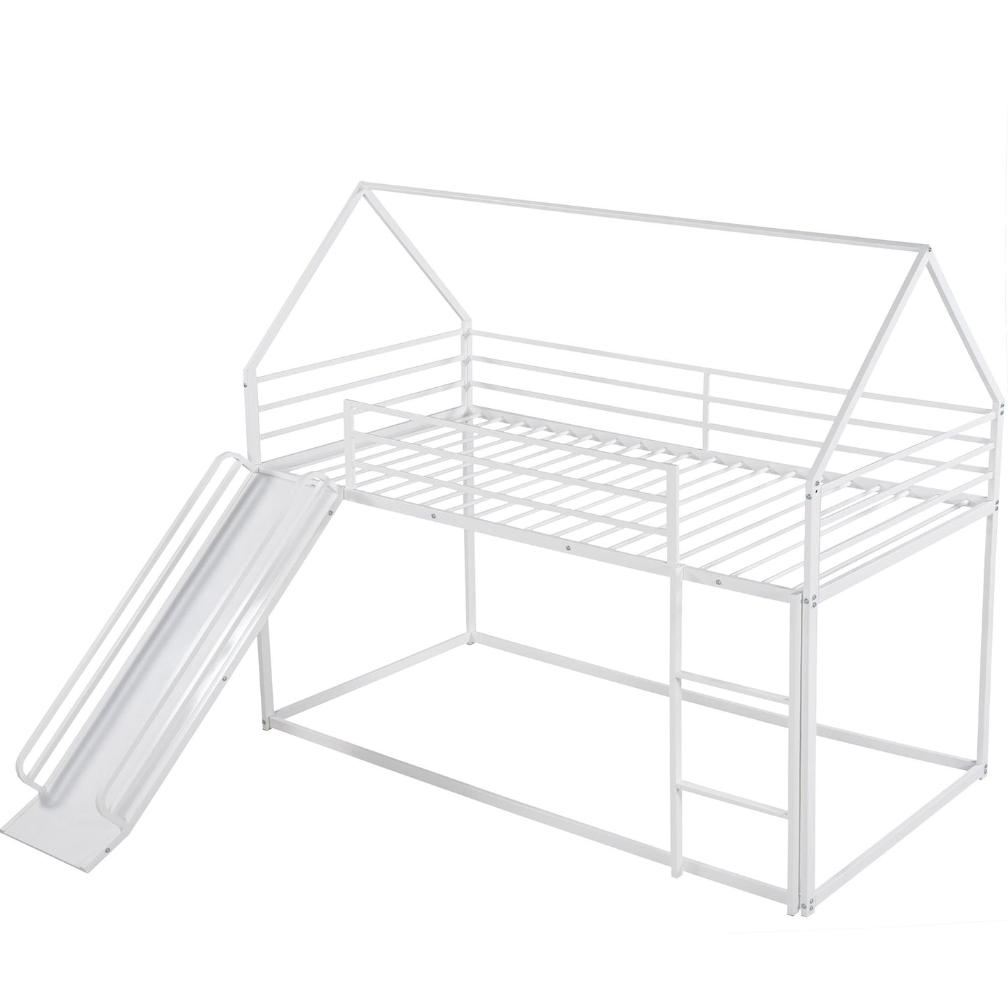 Twin Over Twin House Bunk Bed With Ladder And Slide - White