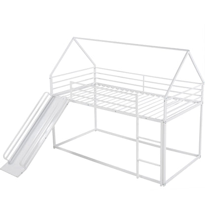 Twin Over Twin House Bunk Bed With Ladder And Slide - White