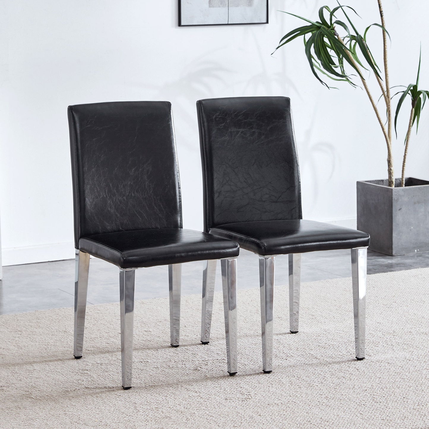 (Set of 4) Backrest Chairs With Silver Metal Legs A Perfect Match For Minimalist And Modern Home Styles - Black / Silver