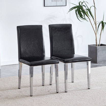 (Set of 4) Backrest Chairs With Silver Metal Legs A Perfect Match For Minimalist And Modern Home Styles - Black / Silver
