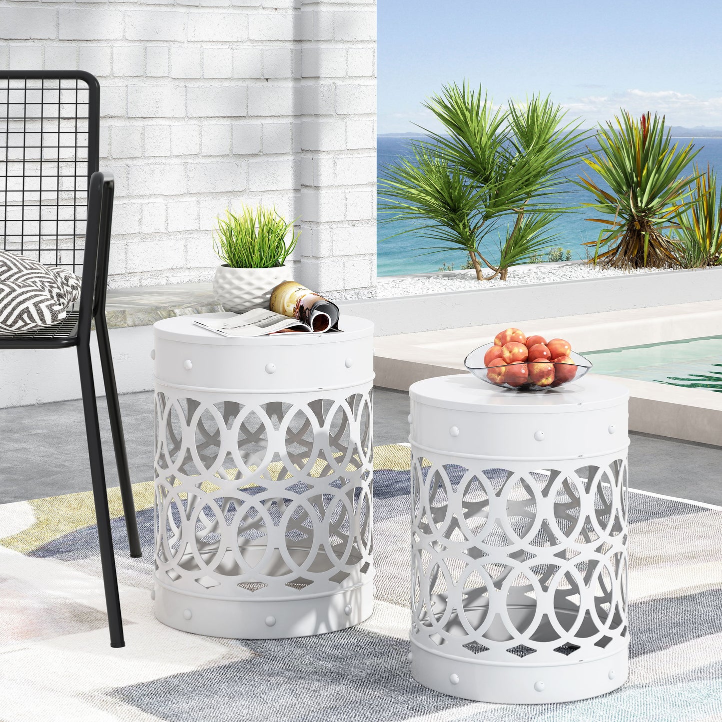 Outdoor Metal (Set of 2) End Table - White