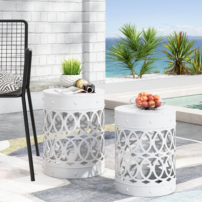 Outdoor Metal (Set of 2) End Table - White