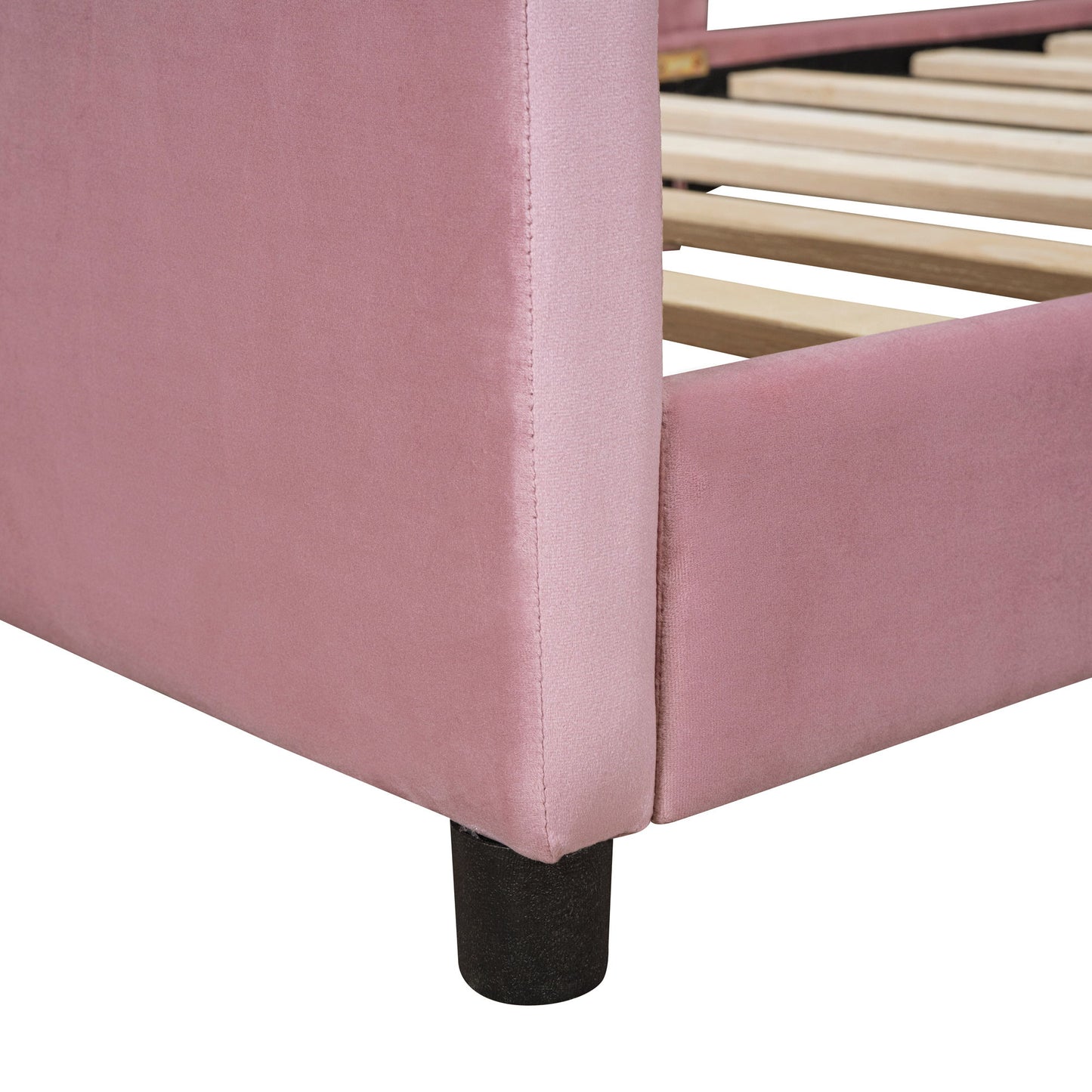 Twin Size Upholstered Daybed With Rabbit Ear Shaped Headboard - Pink