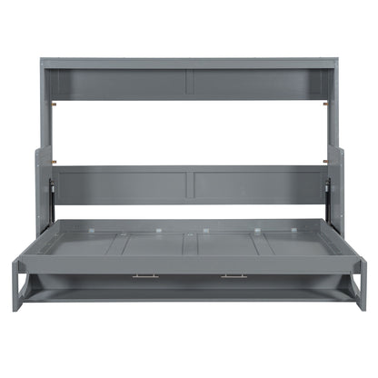 Full Size Murphy Bed With Hydraulic Lift & Desk Design - Gray