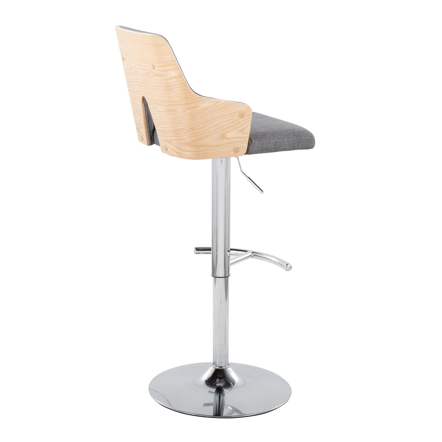 Stella - Contemporary Adjustable Barstool Stool With Swivel With Rounded T Footrest (Set of 2) - Chrome / Natural / Light Gray