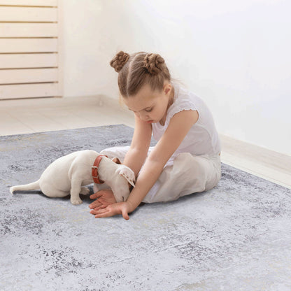 Maval - 5' X 8' Washable Area Rug - Gray / Gold