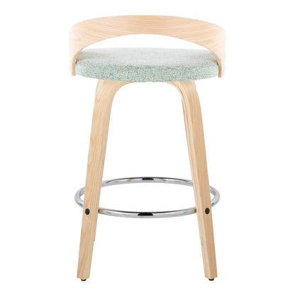 Grotto - Contemporary Fixed Height Counter Stool With Swivel With Round Footrest (Set of 2) - Natural / Light Green