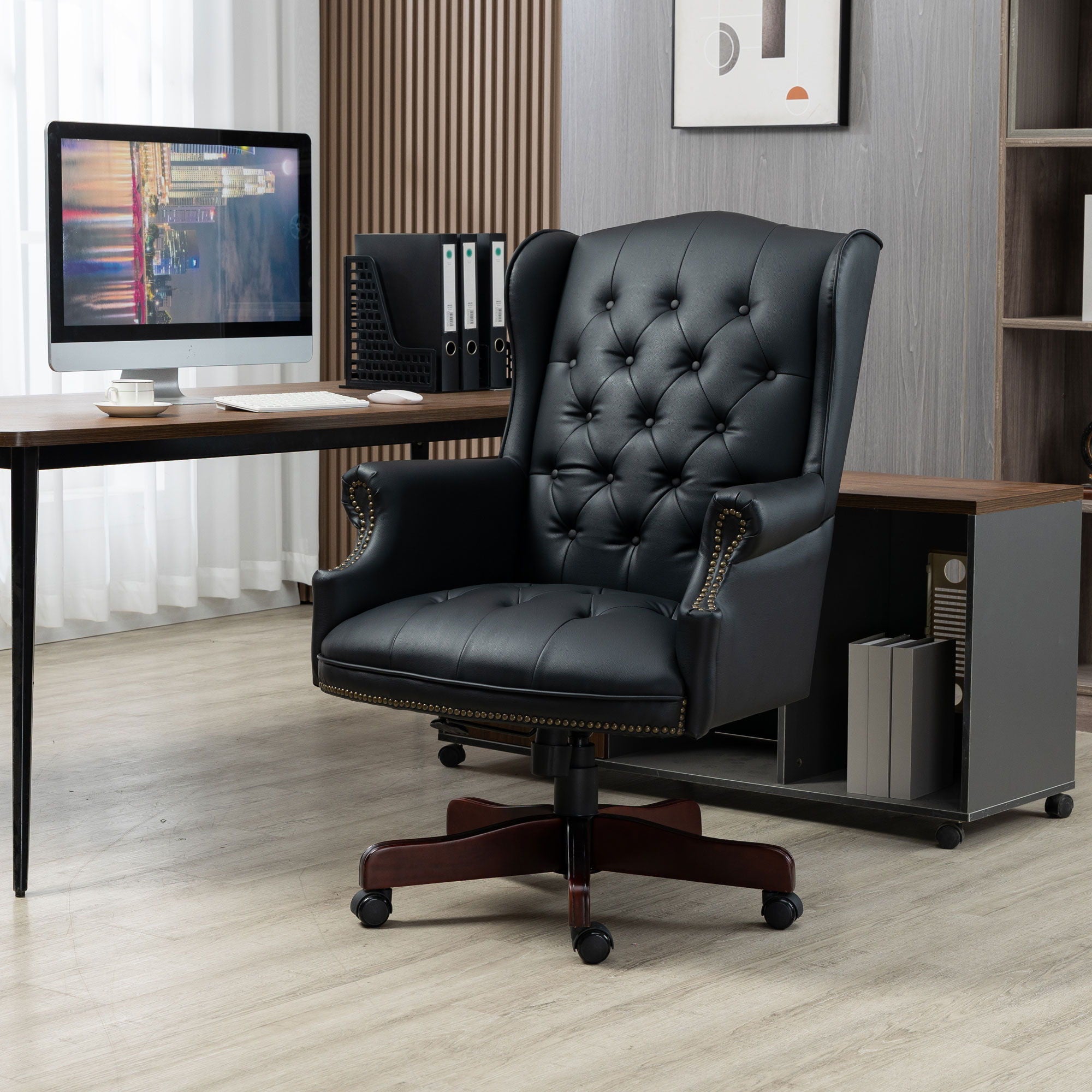 Executive Office Chair, High Back Reclining Comfortable Desk Chair With Smooth Glide Caster Wheels - Black