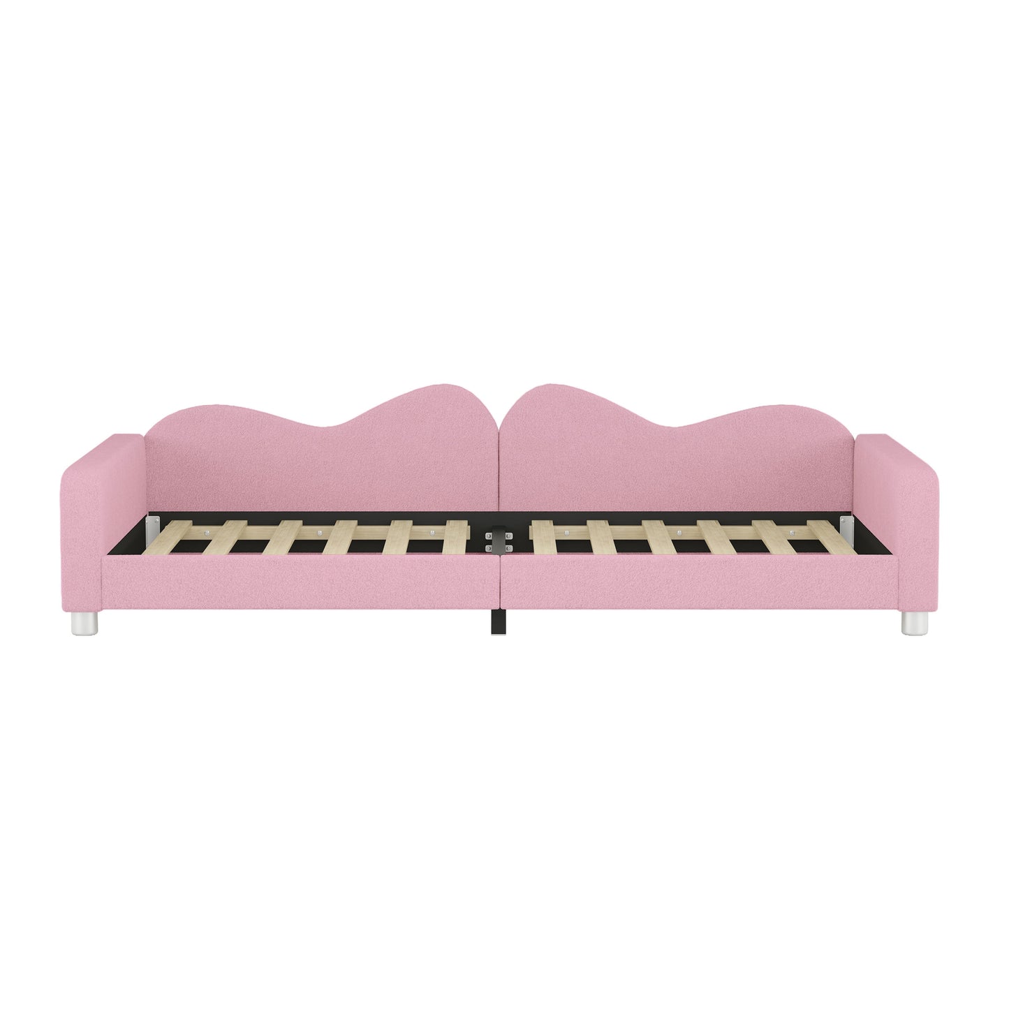 Twin Size Upholstered Daybed, Sherpa Fabric Sofabed With Cloud-Shaped Backrest, No Box - Spring Needed - Pink