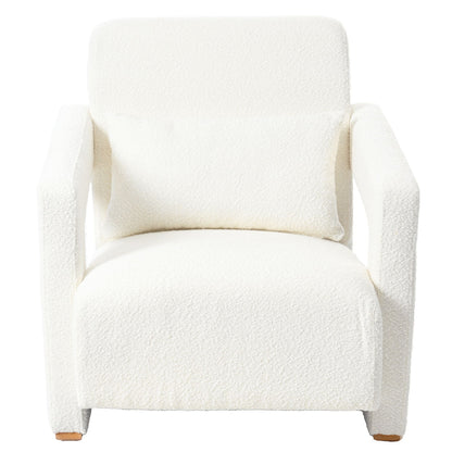 Sleek Right Angle Armrests, Ergonomic Lumbar Support, Square Wooden Block Legs, Inclined Seat For Comfort, Artistic Statement Piece For Living Room, Bedroom And Study - White
