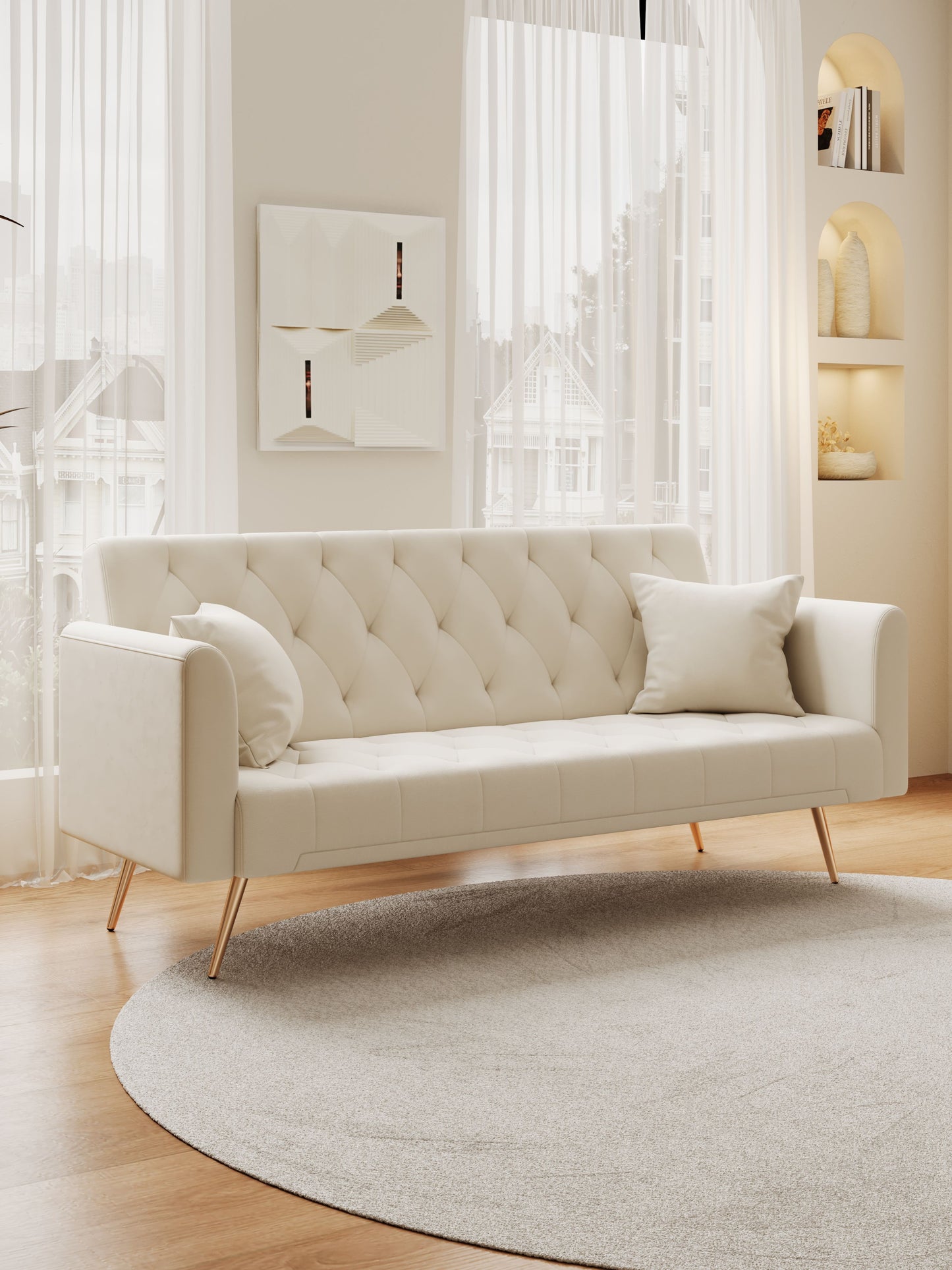 Convertible Double Folding Living Room Sofa Bed - Beige