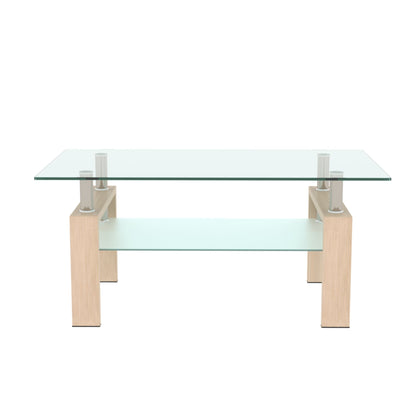 Rectangle Glass Coffee Table Modern Side Center Table For Living Room - Clear