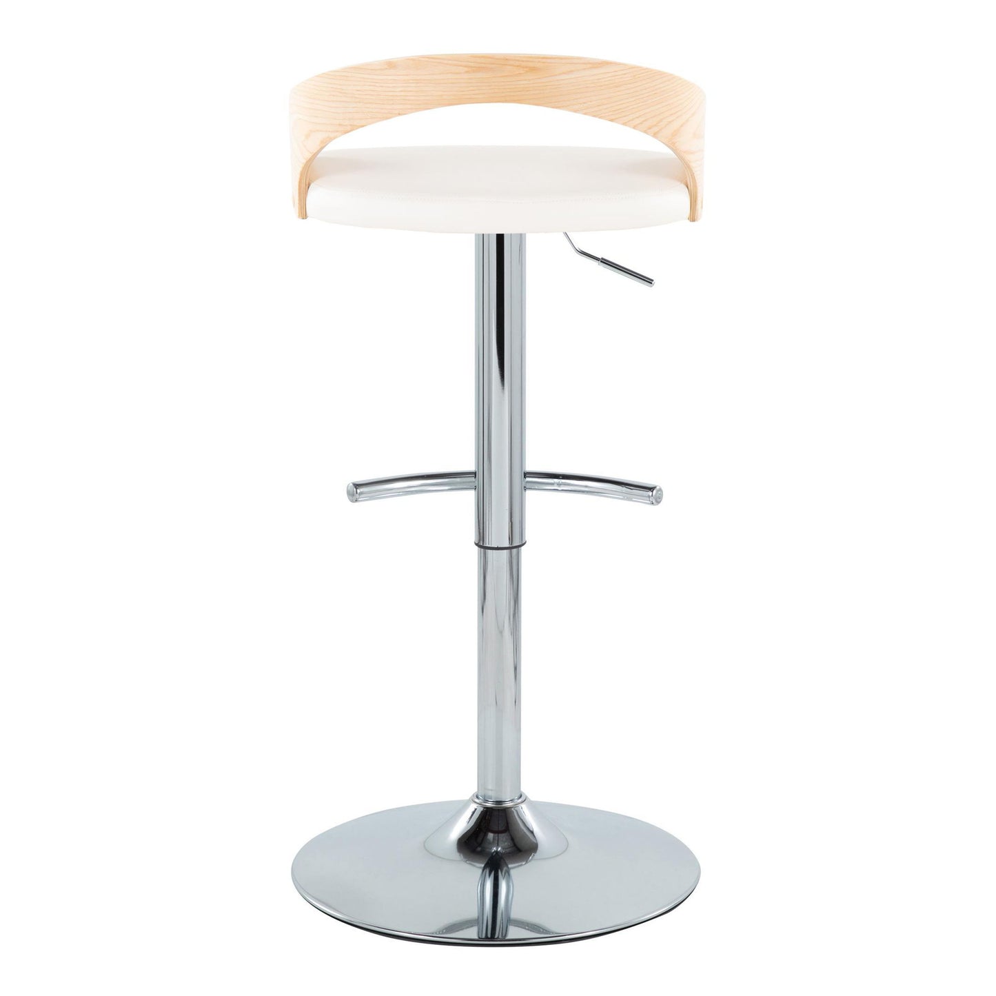 Grotto - Contemporary Adjustable Barstool With Swivel With Rounded T Footrest (Set of 2) - Chrome / Natural / White