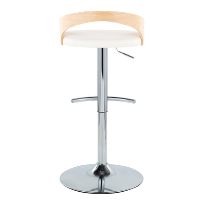 Grotto - Contemporary Adjustable Barstool With Swivel With Rounded T Footrest (Set of 2) - Chrome / Natural / White