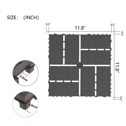 Interlocking Deck Tiles, 44 Pack Patio Deck Tiles, Waterproof Outdoor Use, Polypropylene, 12 X 12" - Dark Gray