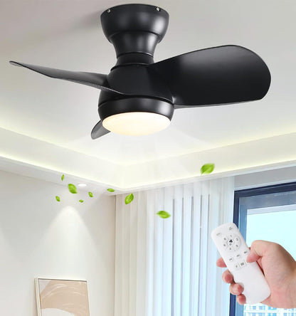 23" Bedroom Ceiling Fan With 3 Color Dimmable 3 ABS Blades Remote Control Dc Motor Black With 18W Led Light - Black