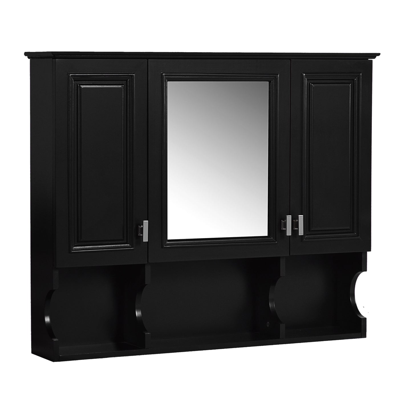Wall Mounted Bathroom Medicine Cabinet, Modern Bathroom Wall Cabinet With Mirror, Mirror Cabinet With Open Shelves - Black