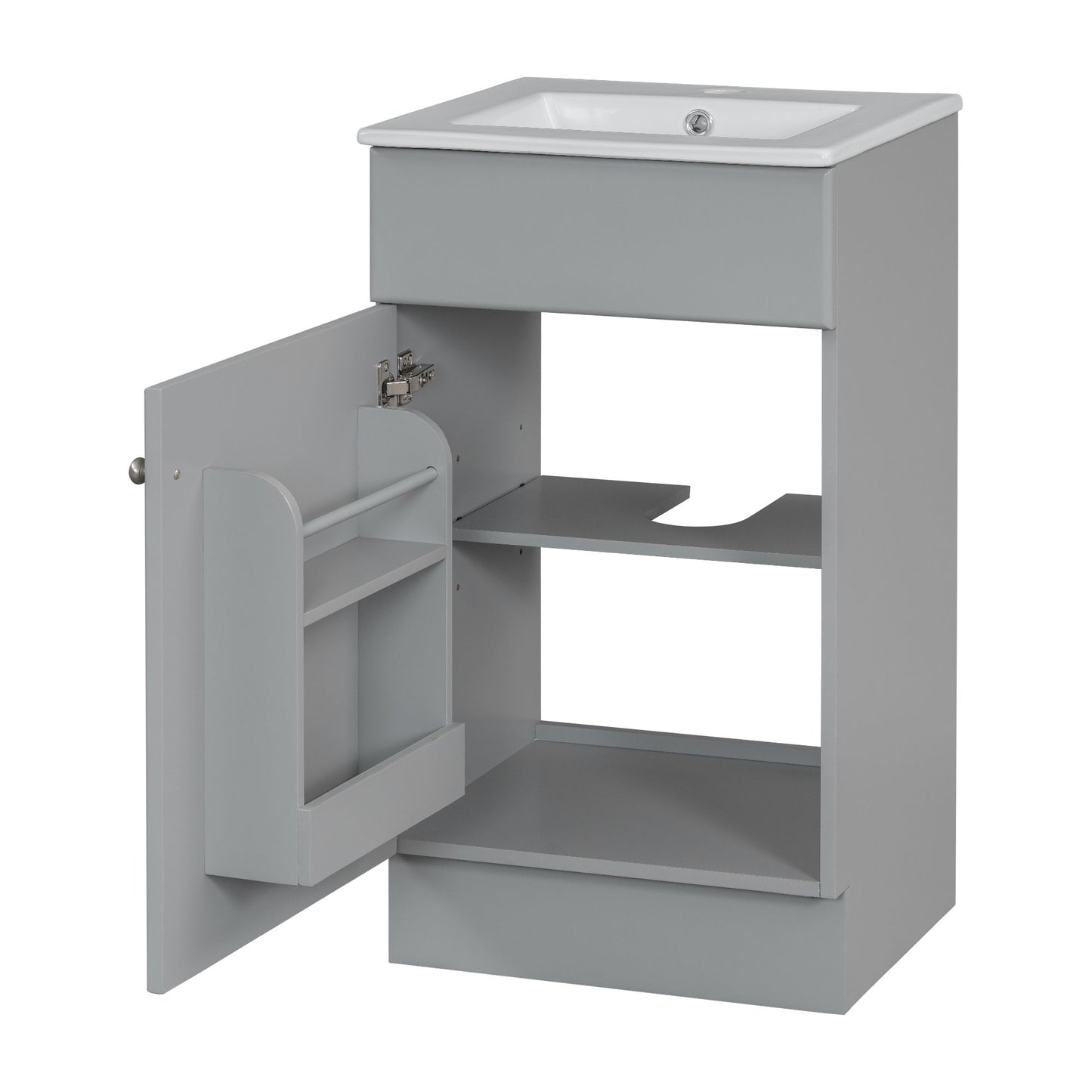 Bathroom Vanity With Sink, Vanity Cabinet With Door Shelf And Adjustable Shelf - Gray