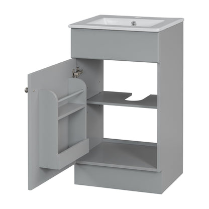Bathroom Vanity With Sink, Vanity Cabinet With Door Shelf And Adjustable Shelf - Gray
