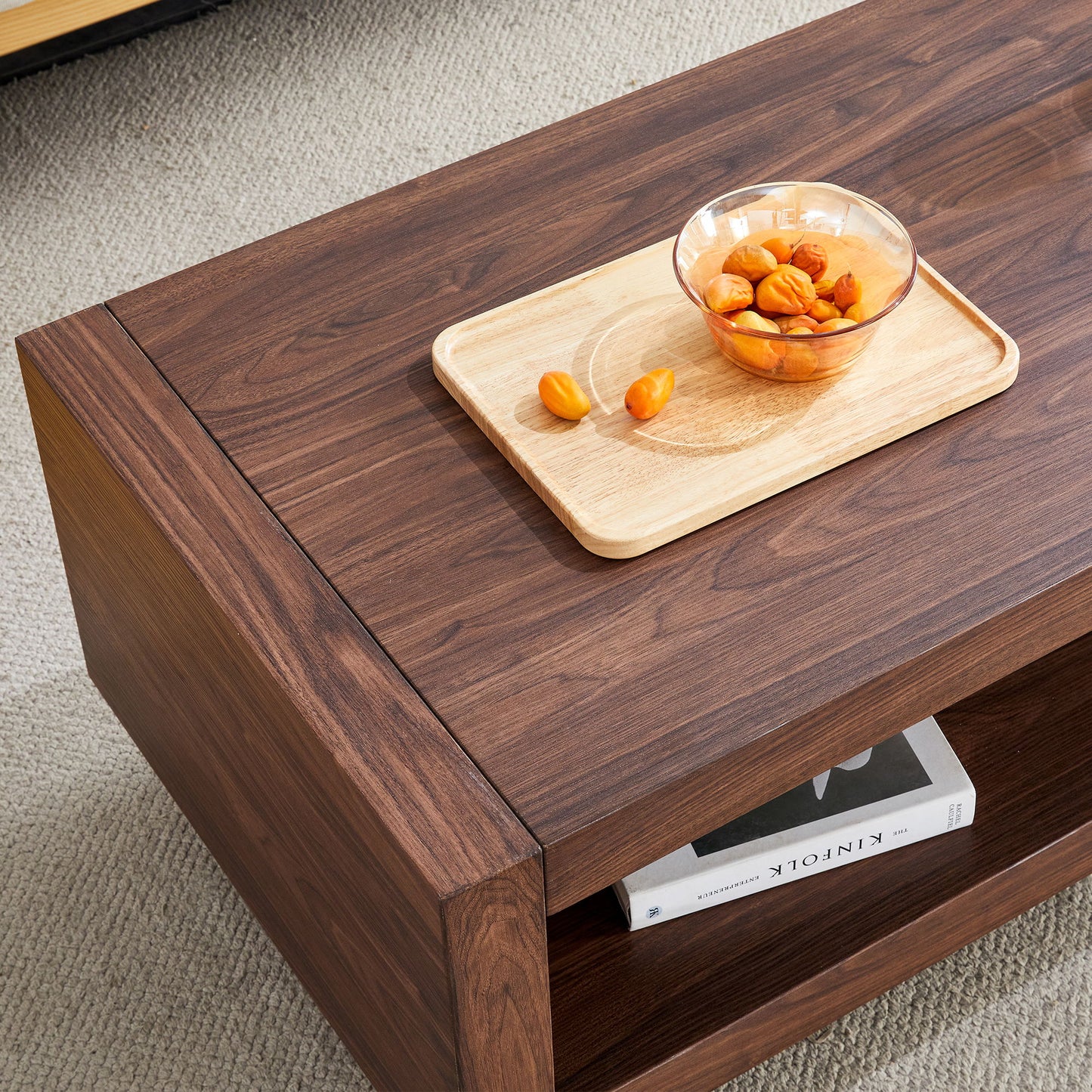Modern Minimalist Rectangular Coffee Table Measuring Embodies The Simple Charm Of Mid Century Aesthetics, Adding A Touch Of Elegance To Your Living Room - Walnut