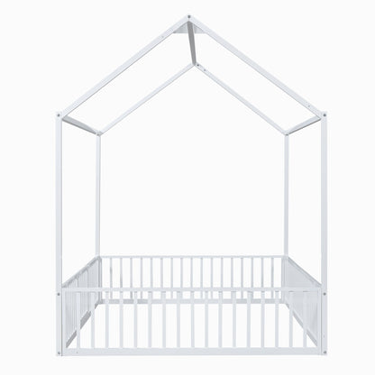 House Bed With Fence And Door - White