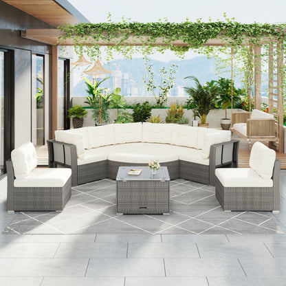 Patio Furniture Set Outdoor Daybed Rattan Sectional With Cushions And Center Table - Beige