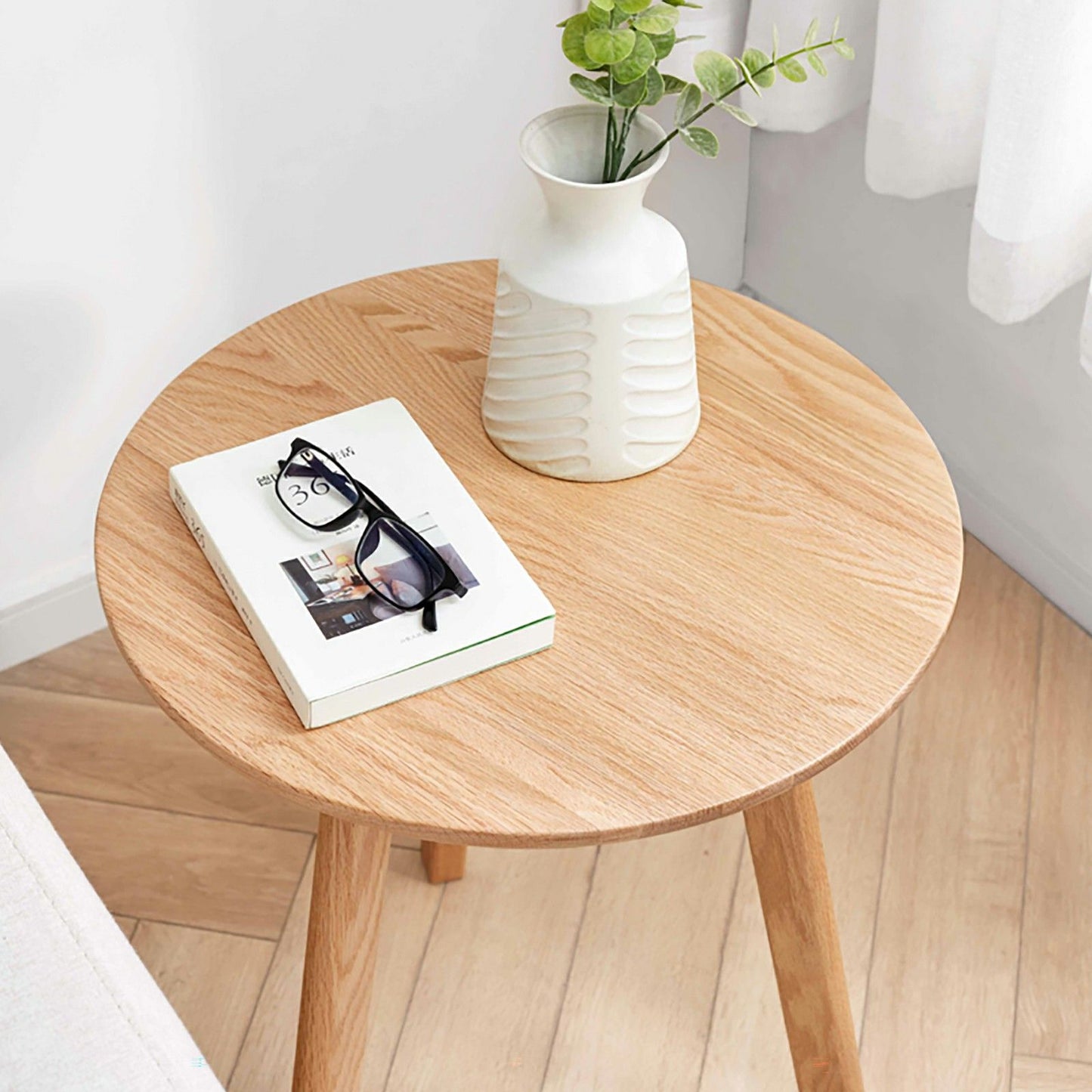 Round Small End Table, Side Table For Bedroom & Balcony - Natural