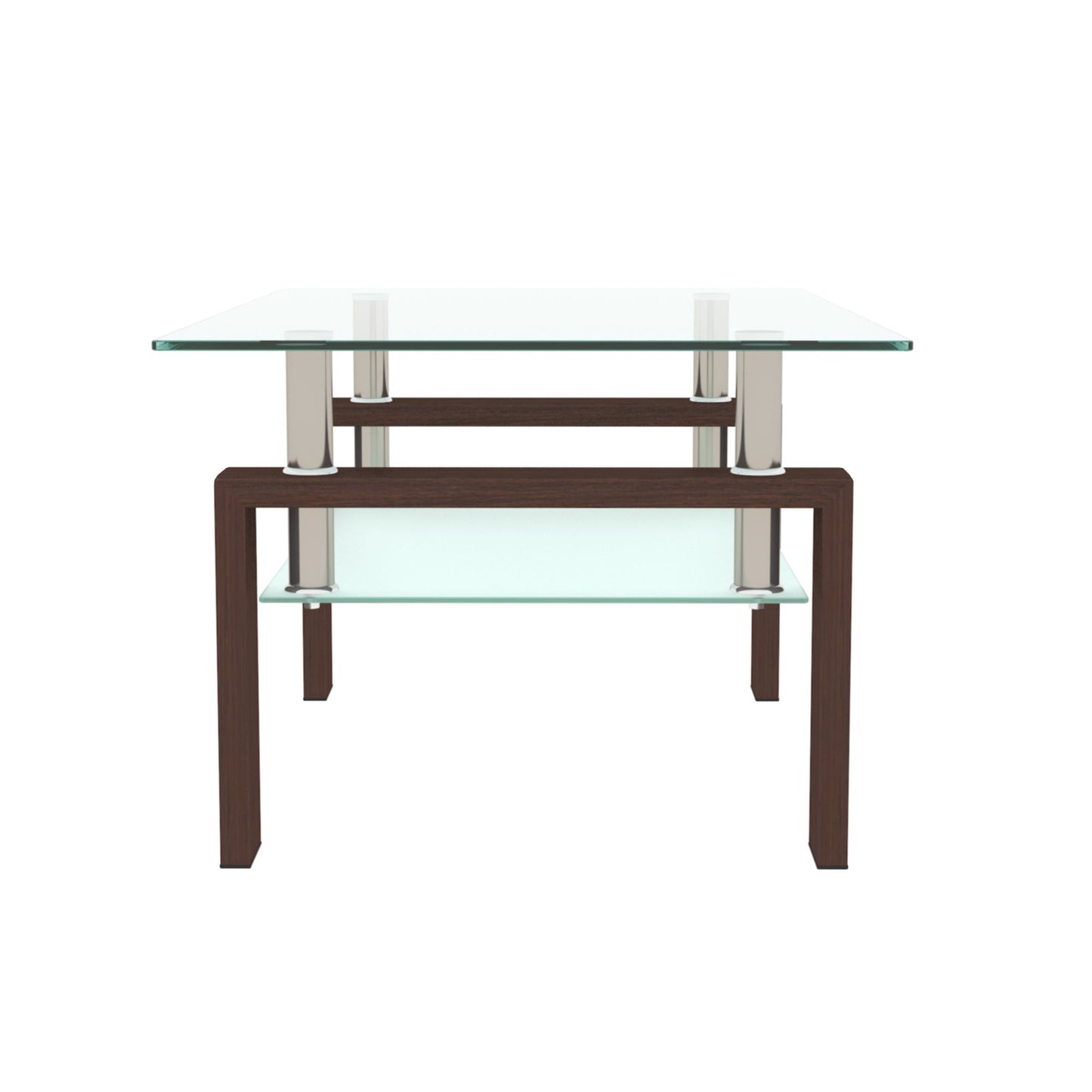 Rectangle Glass Coffee Table, Modern Side Center Tables - Walnut / Clear