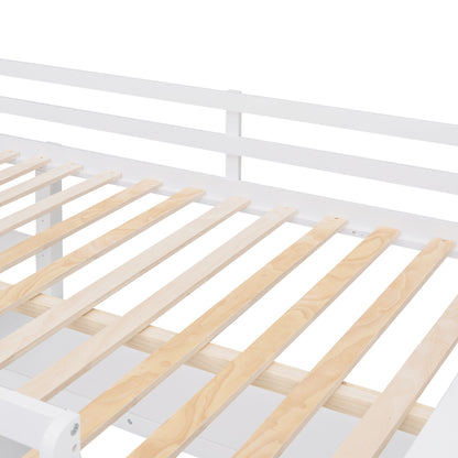 Full Size Loft Bed With Drawers And Desk With Shelves - White