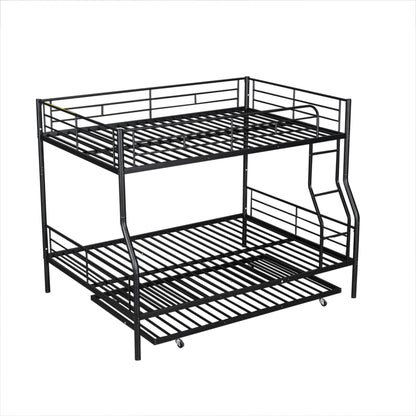 Full Long Over Queen Metal Bunk Bed With Trundle - Black