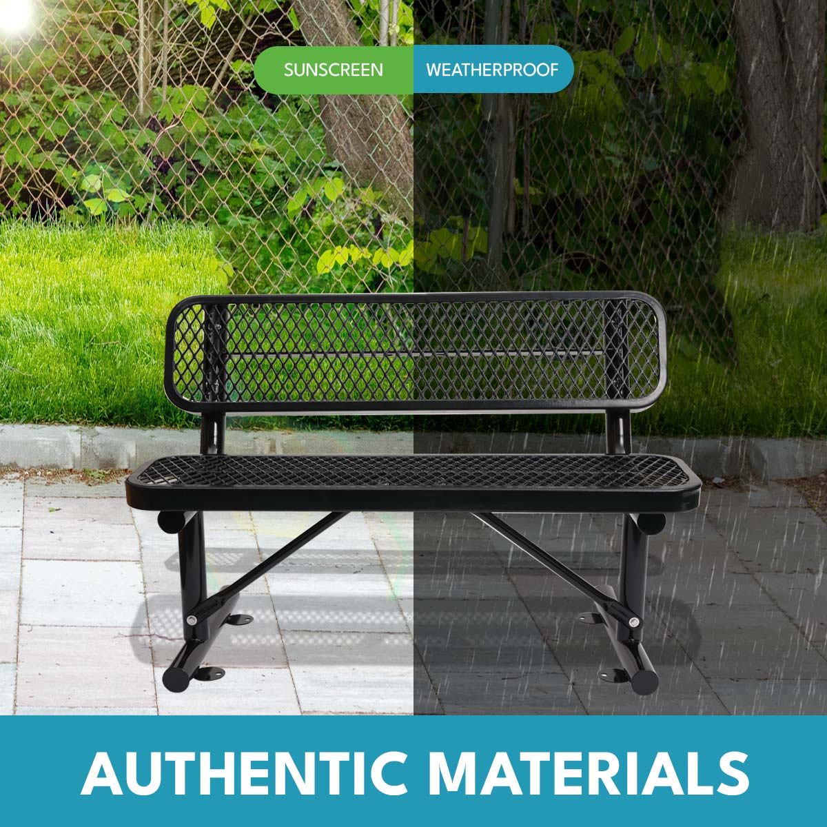 Outdoor Steel Bench With Backrest - Black