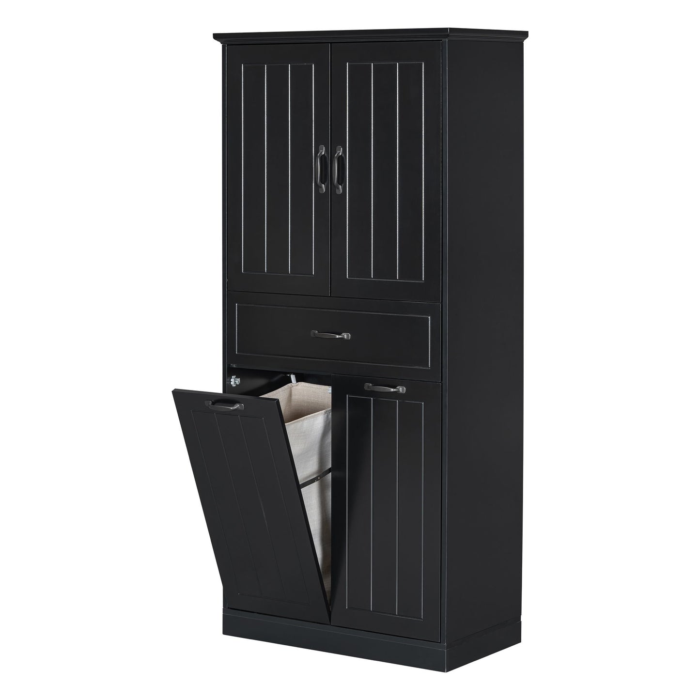 Stylish Bathroom Storage Cabinet With 2 Laundry Baskets And Drawer - Black