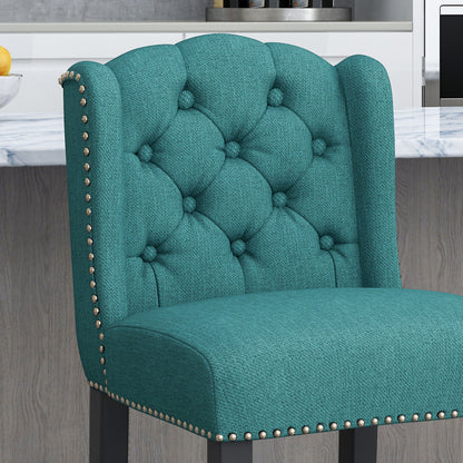 Solara - Fabric Tufted Counter Stool With Nailhead Accents (Set of 2) - Teal