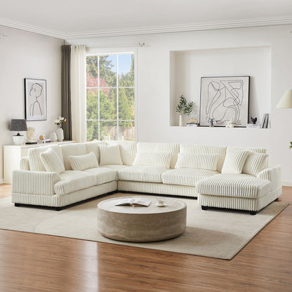 Oversized Sectional Sofa U - Shaped Sofa Couch Modern Sofa Upholstered In Soft Corduroy With A Chaise Lounge For Living Room - Beige
