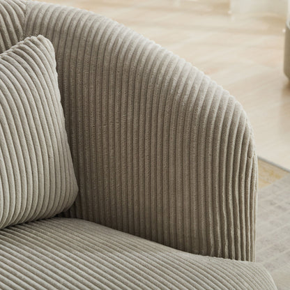 Upholstered Metal Base 360 Degree Swivel Barrel Soft Chair With Pillow, For Club, Living Room, Bedroom, Office As Well As Reading Armchair - Light Gray
