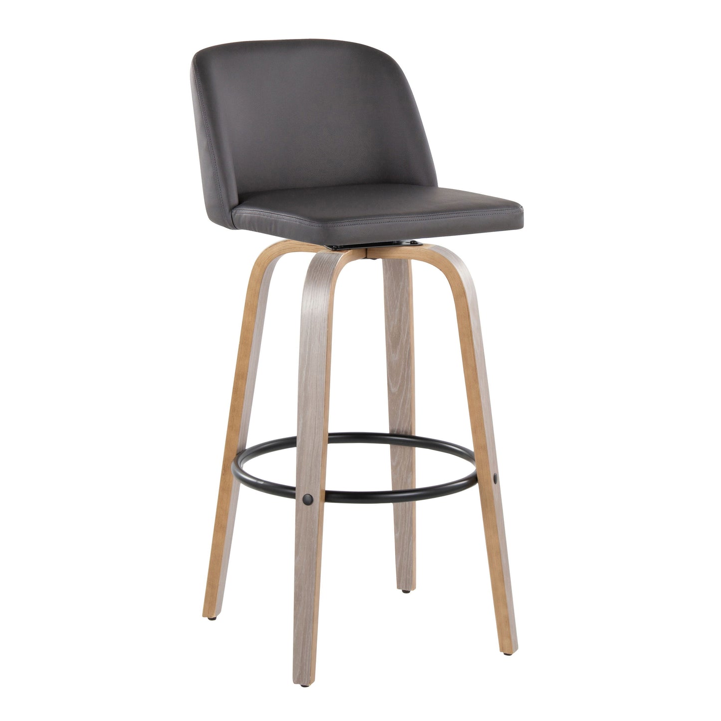 Toriano - Contemporary Fixed - Height Barstool With Swivel With Round Footrest (Set of 2) - Gray