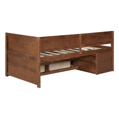 Twin Size Daybed With Drawers And Shelves - Walnut