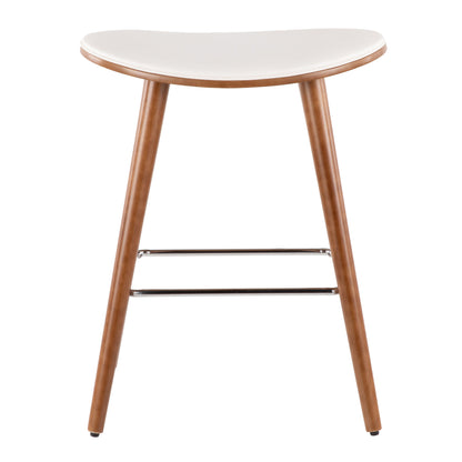 Saddle - Mid-Century Modern Counter Stool (Set of 2) - Walnut / White
