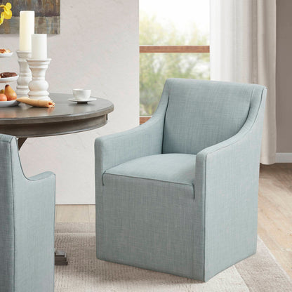Upholstered Dining Arm Chair With Casters Woven - Light Gray Blue